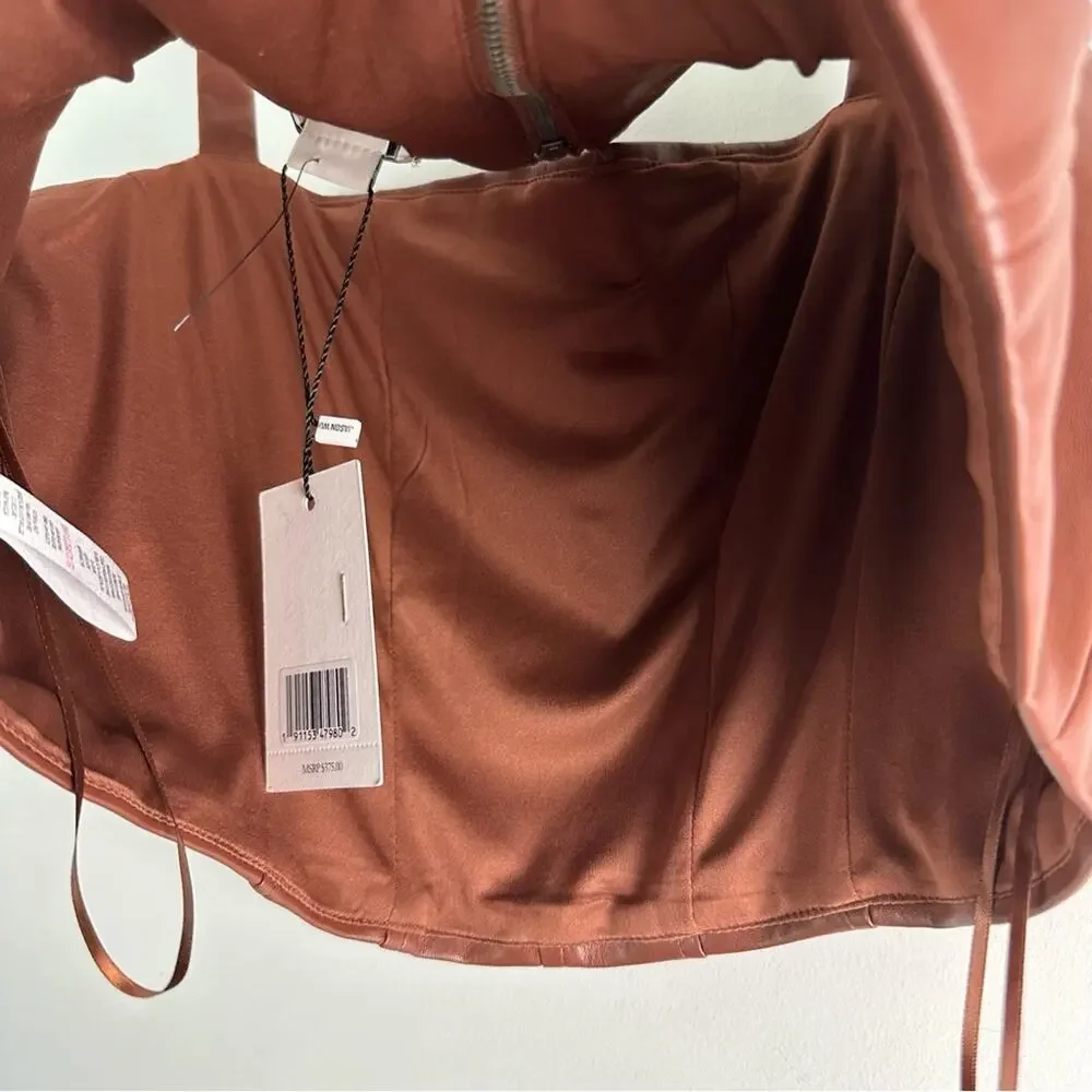 New JASON WU Faux Leather Chocolate Brown Midi skirt 2 Piece Set Large Vegan